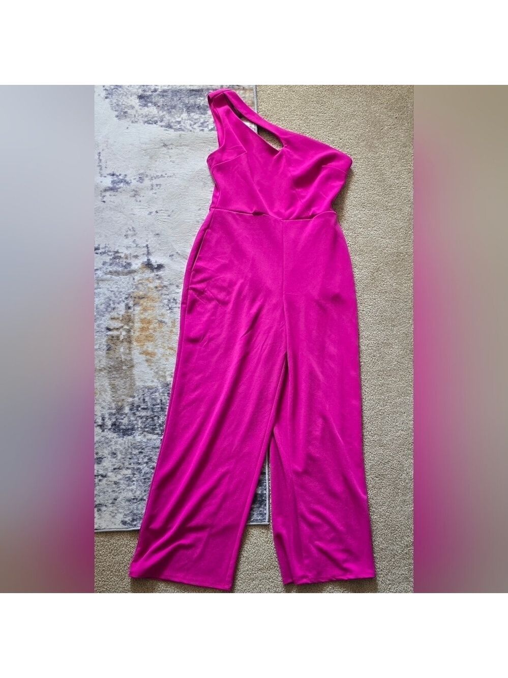Crystal Sky Hot Pink One-Shoulder Wide Leg Jumpsuit Size M